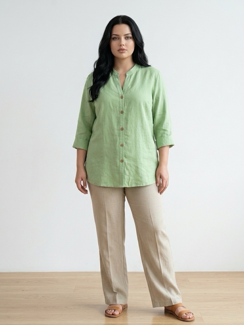 Hot Cotton Light Green Button-Front Linen Blend Shirt NWT Size XL